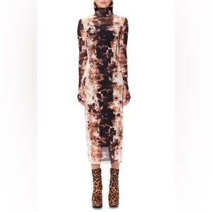 AFRM SHAILENE LONG SLEEVE TURTLENECK DRESS NEUTRAL TIE DYE MESH SIZE SMALL